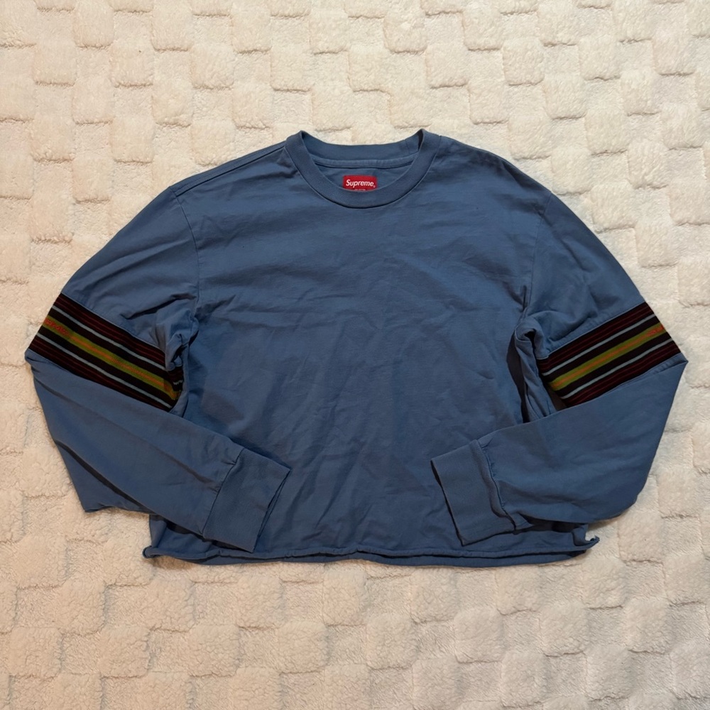 Supreme Blue Knit Panel Stripe LS Crewneck Long Sleeve Top Upcycled Men’s Medium